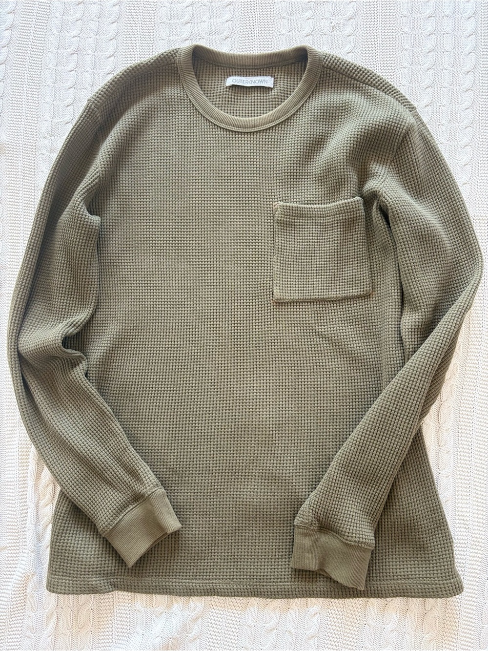 Outerknown Waffle knit Olive Green Crewneck Sweater